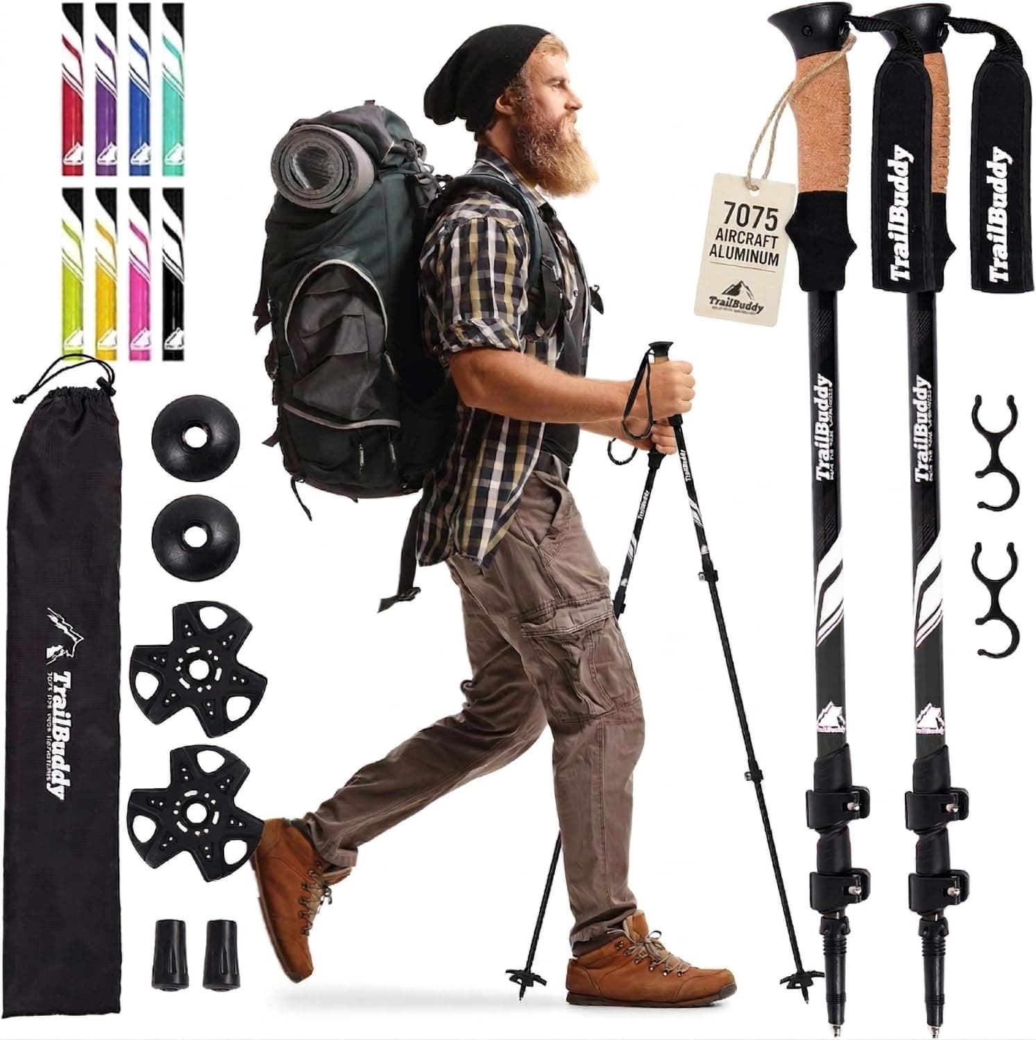 TrailBuddy Trekking Poles – Lightweight 7075 Aluminum Hiking Poles for Women, Men & Seniors – Collapsible Walking Sticks