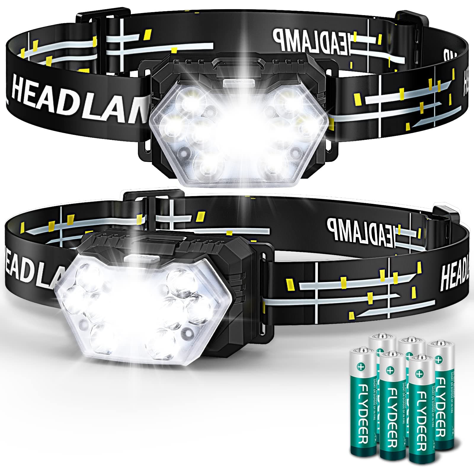 2000 Lumen 9 LED Headlamp 2 Pack, Ultra Bright Head Lamp with 6 Modes, IPX5 Waterproof Head Light, Lightweight Head Flas
