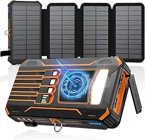 SOARAISE Solar Charger Power Bank - 48000mAh Wireless Portable Charger Built-in 4 Cables and 4 Solar Panels, PD QC 3.0 F